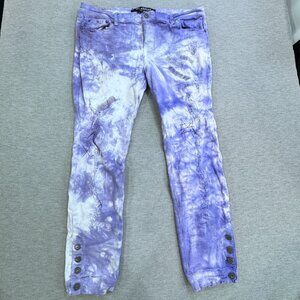 Valabasas Mens Purple Tie Dye Distressed Jeans Size 38 Stacked Ankle Button Fly